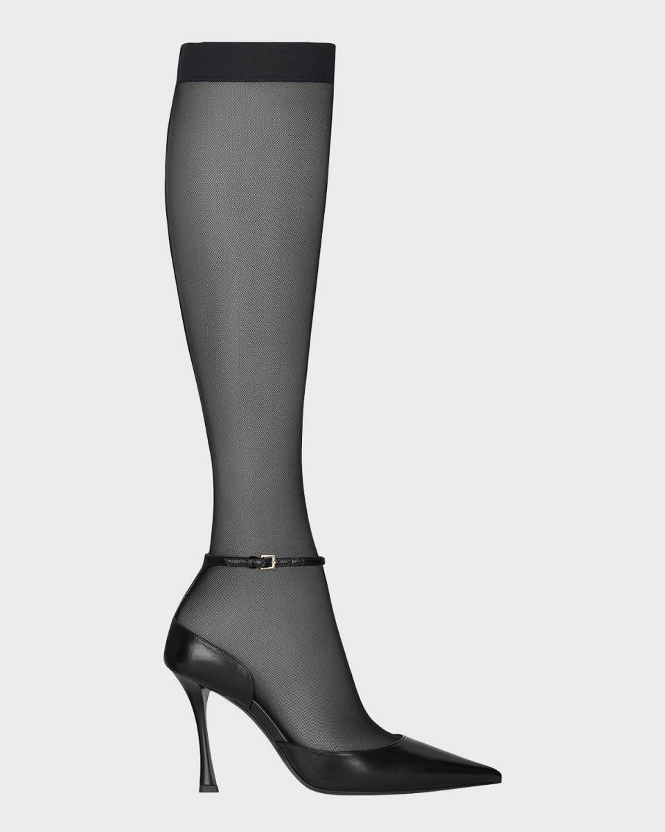 Show Knee Stocking Ankle-Strap Pumps